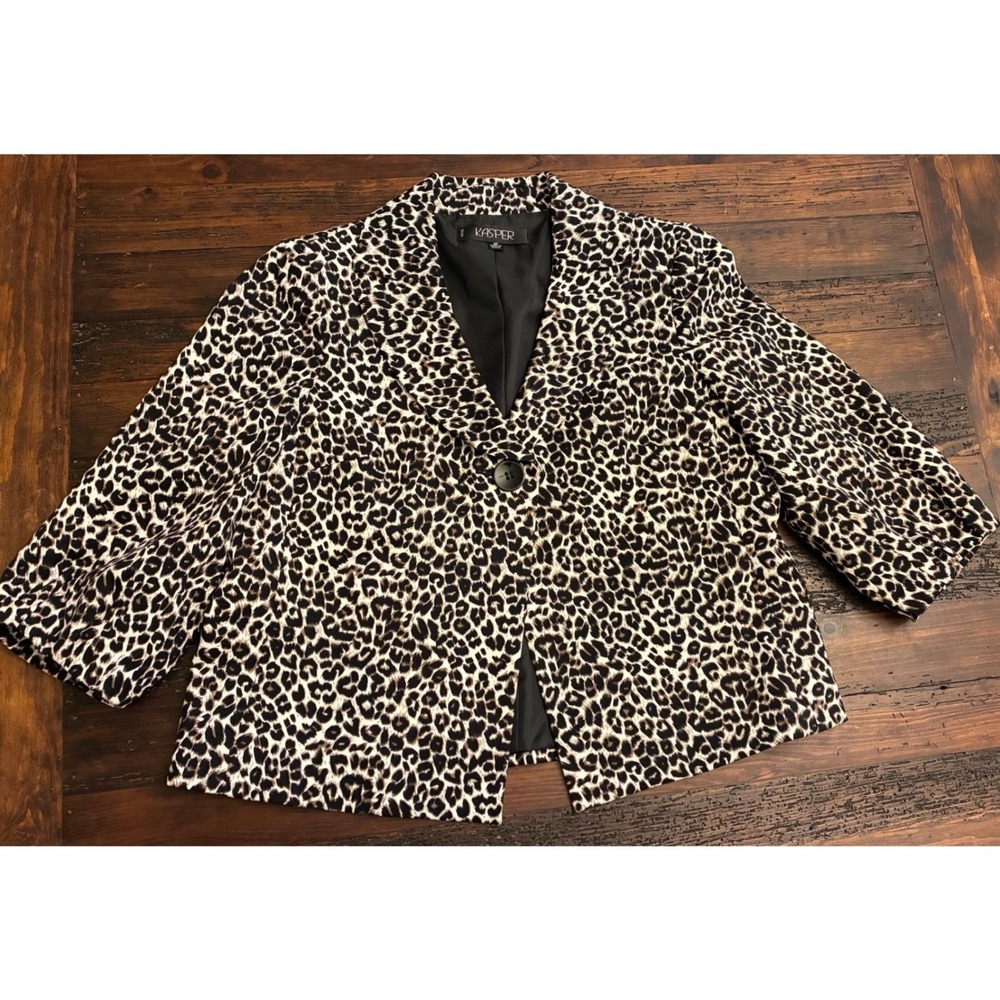 Vintage Jacket Kasper Petite 3/4 Sleeve Animal Print Blazer Office Party Work